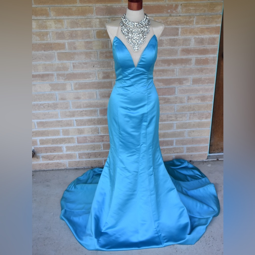 Jovani Turquoise Satin Evening Gown & Prom Dress